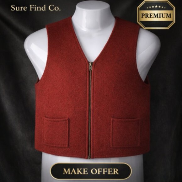 Casual Corner Jackets & Blazers - Vintage Casual Corner Red Boho Retro Wool Sleeveless  Vest Womens Medium Pockets
